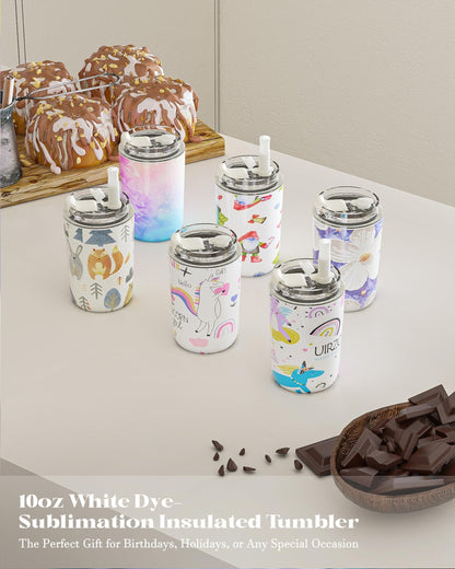 UIRZOTN 6 Pack 10 oz Sublimation Tumblers Blanks Bulk, Travel CoffeeTumblers with Straw and Lids, Reusable Cups with Lids for lced and Hot Drinks