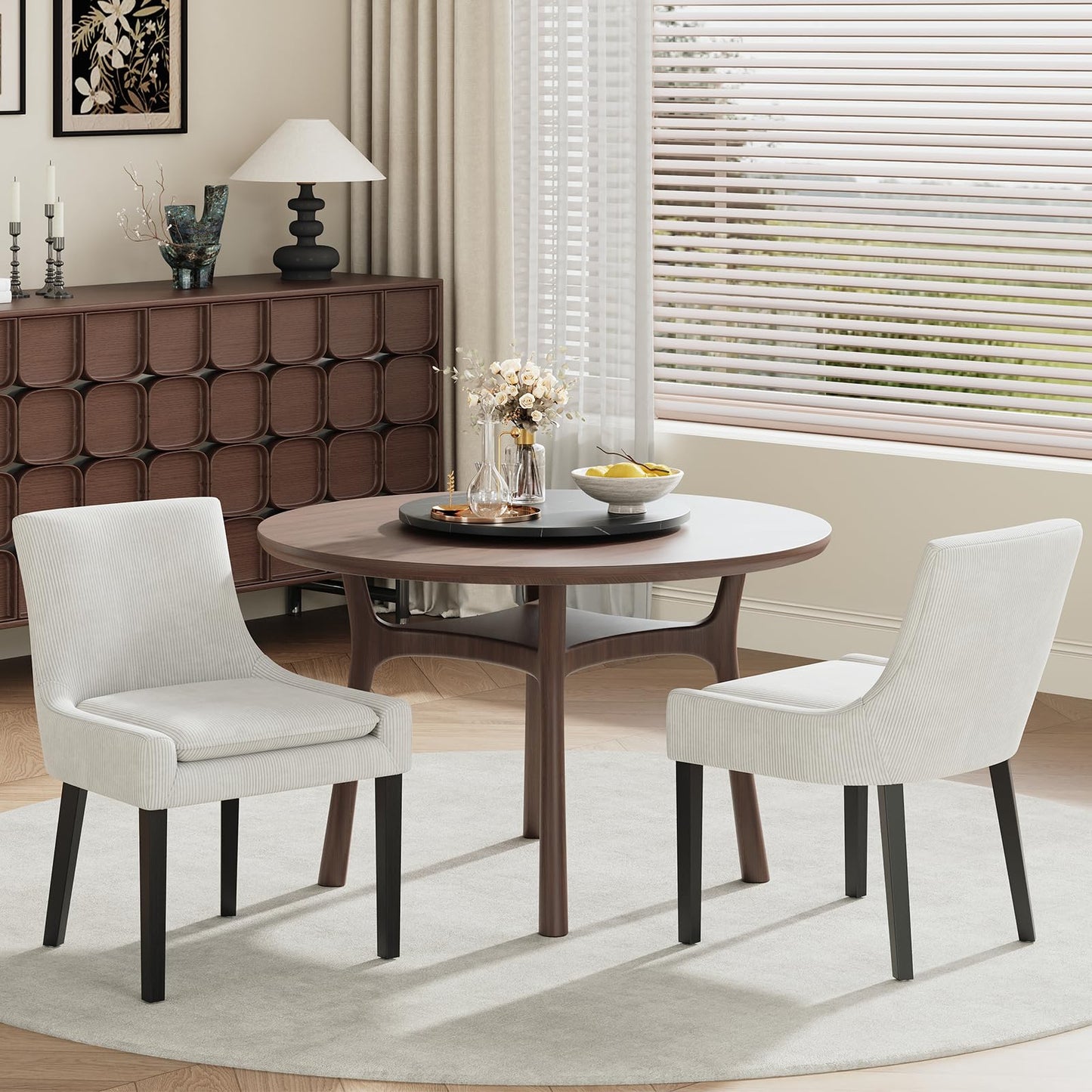 COLAMY Upholstered Dining Chairs Set of 4 with Mid Back and Wood Legs, Modern Accent Side Chairs for Living Room/Dining Room-Beige