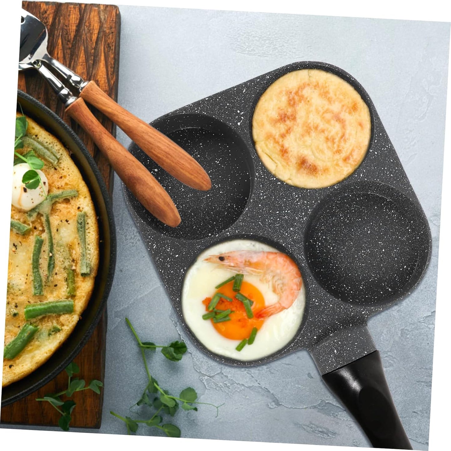 Cast Iron Skillet Egg Cooker Pan - 4 Egg Frying Pan, Non Stick Divided Grill Pan