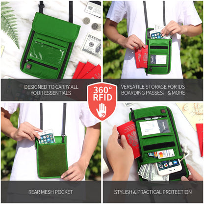 RFID Blocking Passport Holder Wallet with Neck Stash Pouch for Traveling Security Credit ID Card
