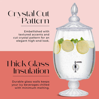 Fifth Avenue Crystal Madison Optic Beverage Cold Drink Dispenser w 1.7-Gallon Capacity Glass Jug, Leak Proof Acrylic Spigot for Parties, Weddings,& More, 8.5x18