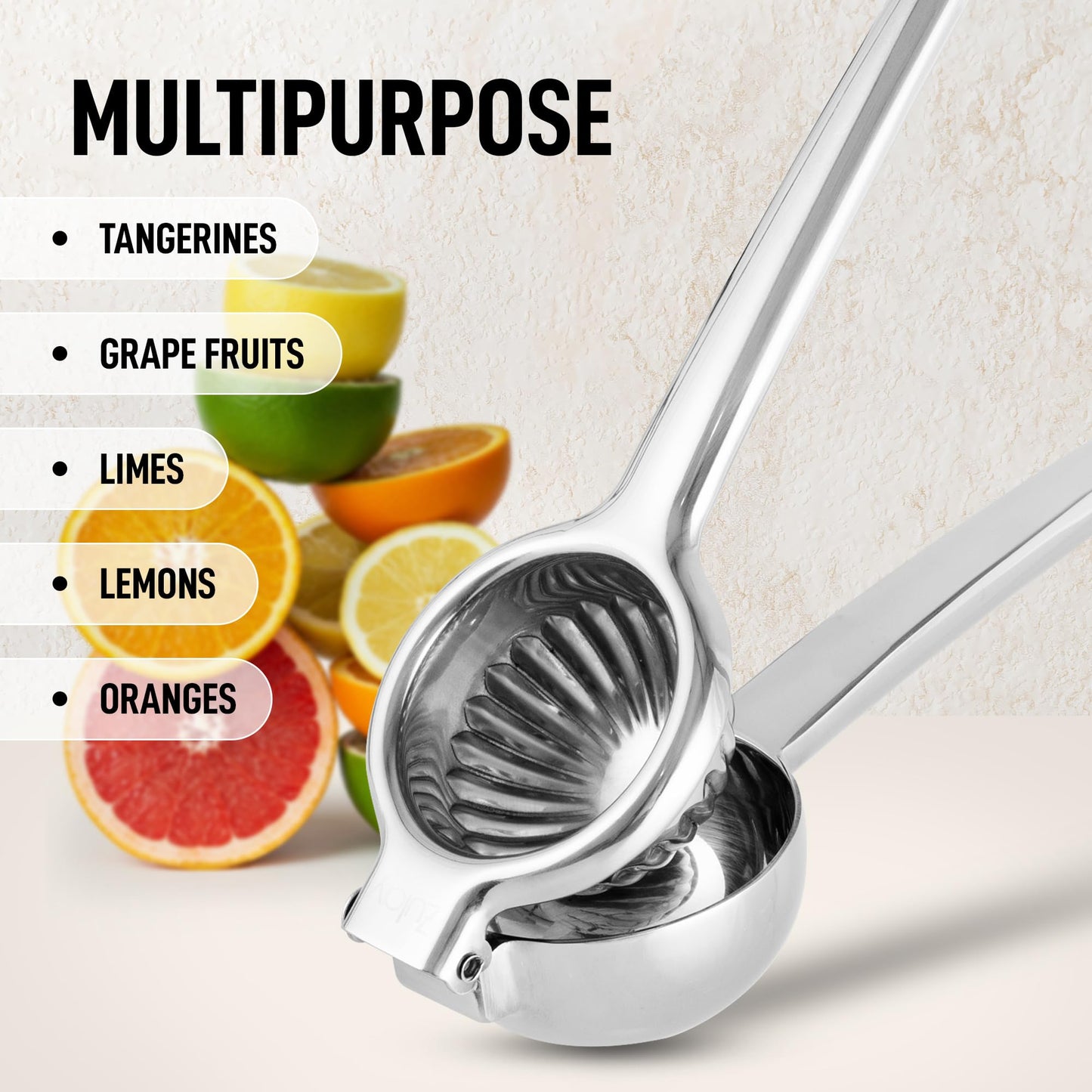 Zulay Lemon Squeezer Stainless Steel with Premium Heavy Duty Solid Metal Squeezer Bowl (Black Grip, Large)