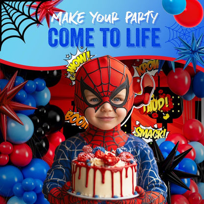 ALL-IN-1 Spider Balloon Arch Kit with BONUS Starburst for Spidy Birthday Decorations - Red Blue Spider Balloons for Spidy Man Party Decorations - Miles Birthday Decoration, Spidey Balloons