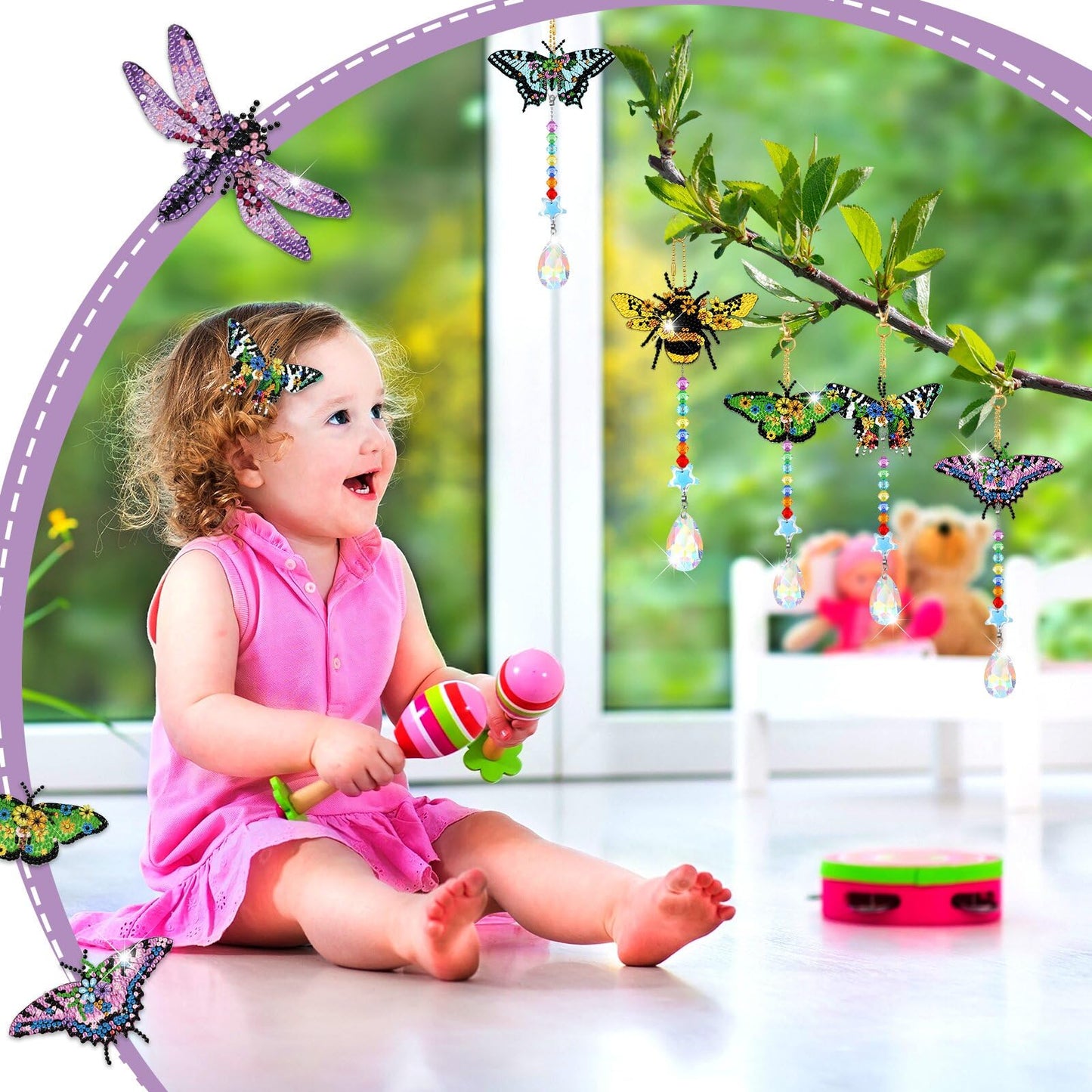 Tradder 6 Pcs Butterfly Diamond Art Wind Chimes for Summer Tree Decoration Diamond Art Kit with Crystal Pendant Make Your Own Keychains 5d DIY Home Garden Hanging Ornament