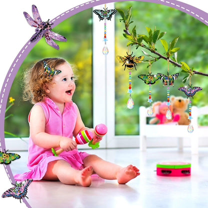 Tradder 6 Pcs Butterfly Diamond Art Wind Chimes for Summer Tree Decoration Diamond Art Kit with Crystal Pendant Make Your Own Keychains 5d DIY Home Garden Hanging Ornament