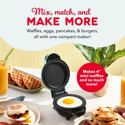 Dash MultiMaker® Mini Maker System - Compact Waffle Maker with Removable Plates - Aqua Color & Storage Case