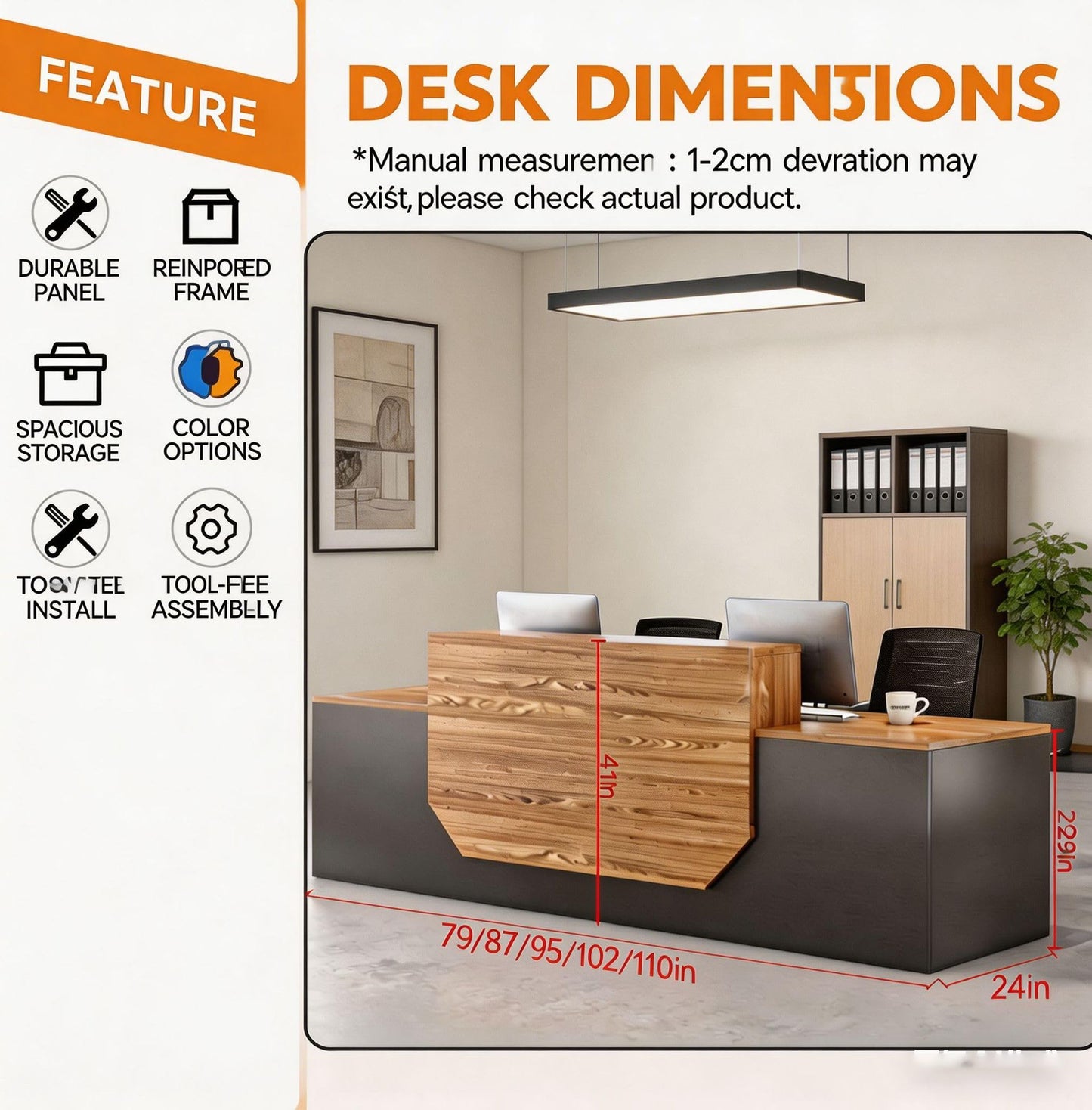 Modern Reception Desk with Counter,Large Front Desk L Shaped Reception Counter with 2 Lockable Drawers and 2 Mobile Storage Cabinets,Receptionist Desks for Office,Salon,or Retail, Checkout Counter