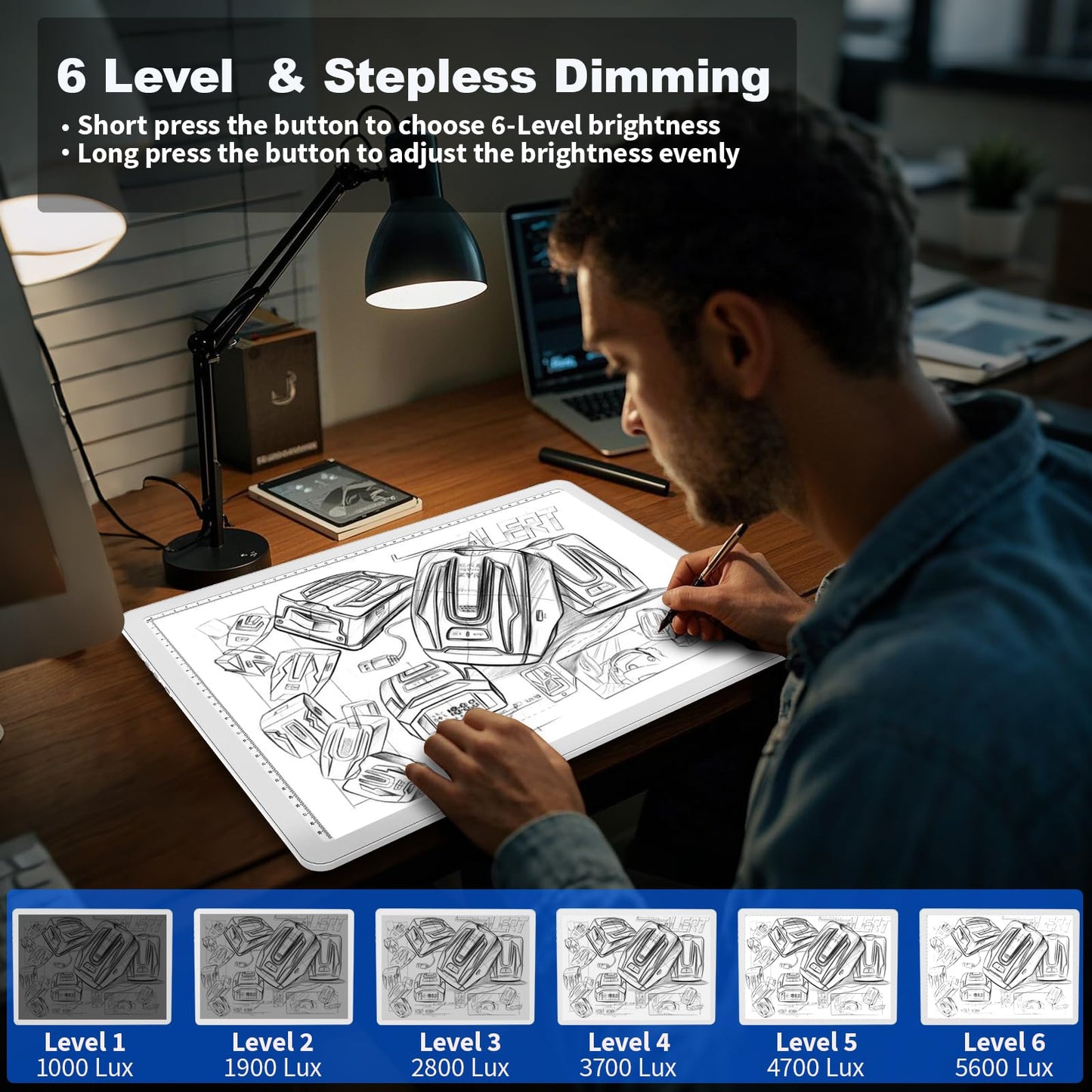 Elice Rechargeable A3 Light Pad for Diamond Painting, Magnetic LED Light Board with Physical Button, Super Bright Diamond Art Light Pad, Ultra-Thin Light Box for Tracing, Weeding Vinyl, Artists -White