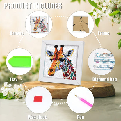 lesaonsy Diamond Art Kit with Frame - 6x6 Inch Pre-Framed Animal Canvas | Gift Set for Teens, Boys, Gilrs, Adults (Beginner-Friendly, 1-3 Hour Craft) | Resin Drills & Tools Included (Giraffe)