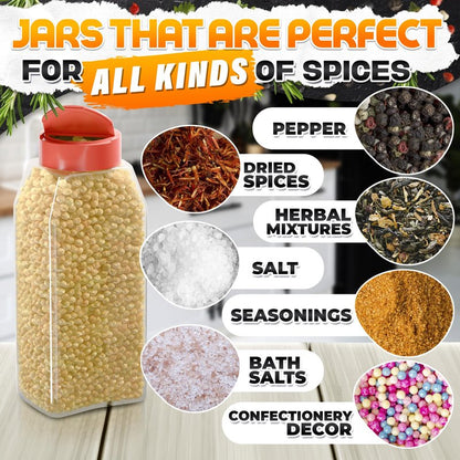 2 Pcs Large Seasoning Shaker – 32oz Storage Seasoning Containers – Large Spice Shakers with Holes and Lids Dual Shake, Clear Jars with Airtight Seal, Unique Shape for Loose Leaf Tea, Rubs, & Herbs