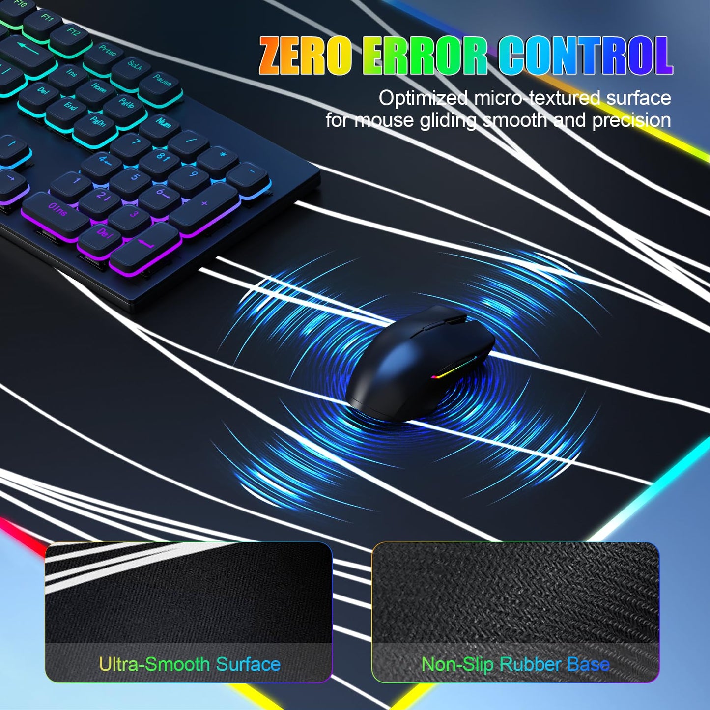 Mouse Pad with Wireless Charging, Large Desk Mat RGB Gaming Mousepad, 10 Light Colors LED Gaming Pad Keyboard Pad with Ultra-Smooth Surface & Non-Slip Rubber Base, Waterproof Full Desk Mouse Pad