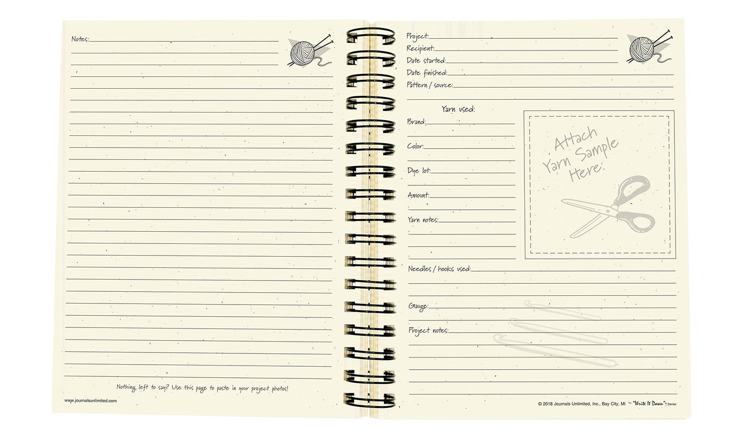 Write it Down series by Journals Unlimited, Guided Journal, Yarn It!, Knitting & Crochet Journal, Full-size 7.5"x 9", Kraft Hard Cover, Made in USA
