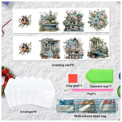 JZHYOAN 6pcs Diamond Art Blessing Greeting Card Set Happy Birthday Diamond Painting Greeting Cards with Envelope DIY House Folding Greeting Card for Birthday Friends Holiday Gift