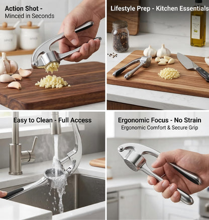 Heavy Duty Zinc Alloy Garlic Press & Mincer - Professional Rust-Proof Crusher for Garlic, Ginger and Nuts - Ergonomic Easy Squeeze Kitchen Gadget
