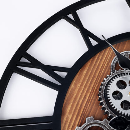 Lafocuse 23 Inch Real Moving Gear Wall Clock, Steampunk Wooden Large Wall Clock for Living Room Decor