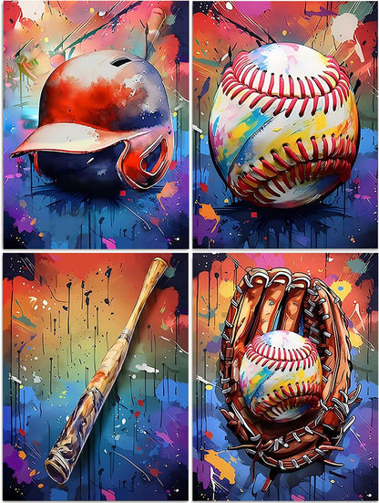 Diamond Art Kits for Adults Beginner,4 pack Baseball Retro Graffiti DIY Modern Diamond Painting Kits 5D Diamond Dots Gem Art Crafts with Tools,Round Full Drill Crafts for Home Wall Decor&Gift-12x16in