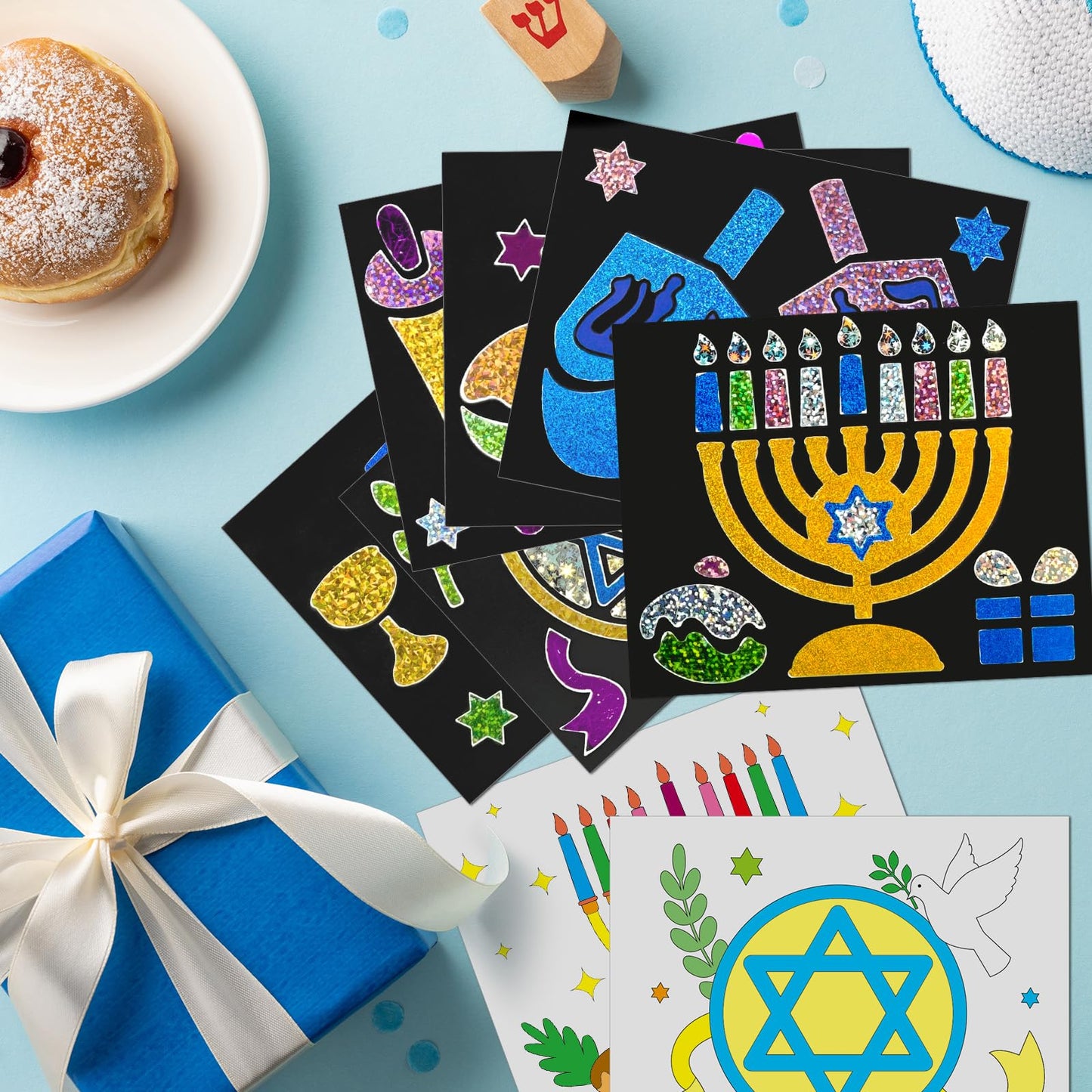 Cinrobiye 24 Set Hanukkah Foil Art Craft DIY Chanukah Painting Kit Art Paper Coloring Activity for Home School Classroom Art Project Party Favors Happy Hanukkah Birthday Goodie Bags Gifts Prizes