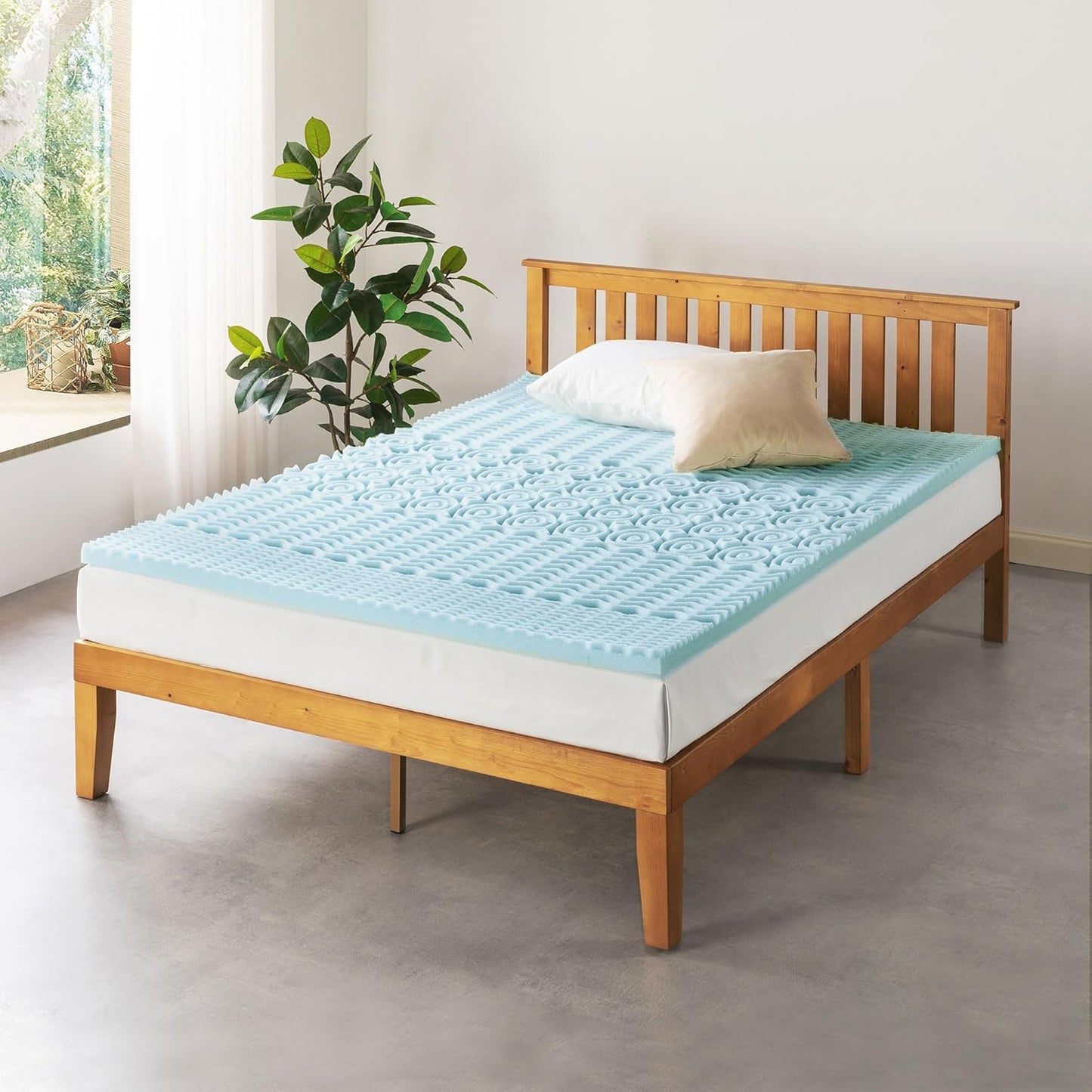 Mellow 2 Inch 5-Zone Memory Foam Mattress Topper, Cooling Gel Infusion, Full Size, Blue