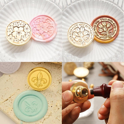 Wax Seal Electric Kit with 24 Colors Wax Seal Beads 600pcs, 3pcs (Sakura/Tulip/Fleur de Lis) Stamps with Electric Warmer Set for Sealing Invitation, Christmas, Gift Wrapping(Flower Stamp Kit)