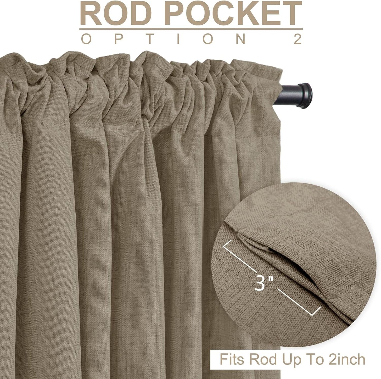 Plaza Taupe 100% Blackout Linen Curtains - Thermal Insulated Drapes for Bedroom | 50" W x 90" L, 2 Panels