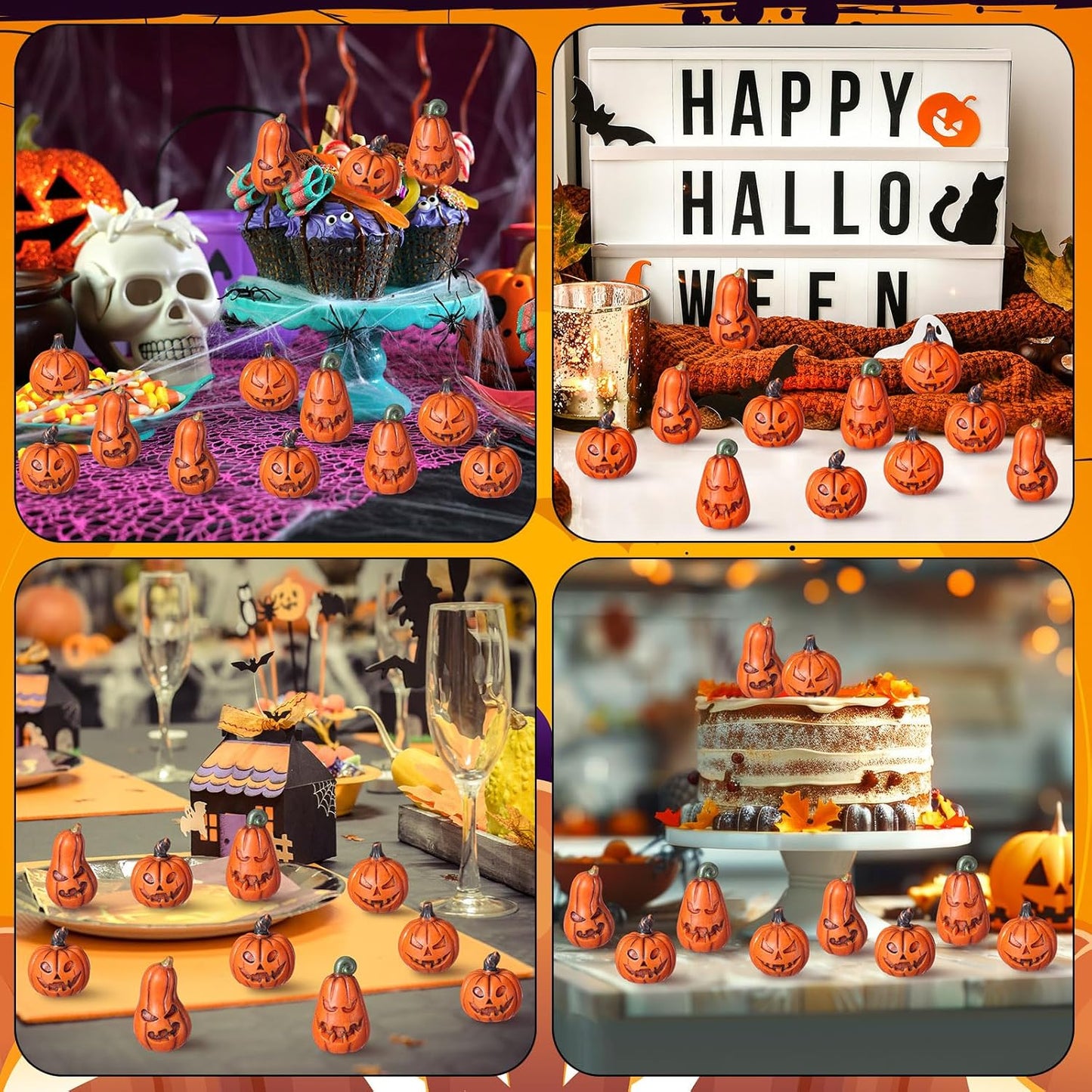 Vertintong 80 Pcs Halloween Miniature Pumpkin Figurines Mini Resin Fake Pumpkin Creepy Craft for Halloween Village Doll