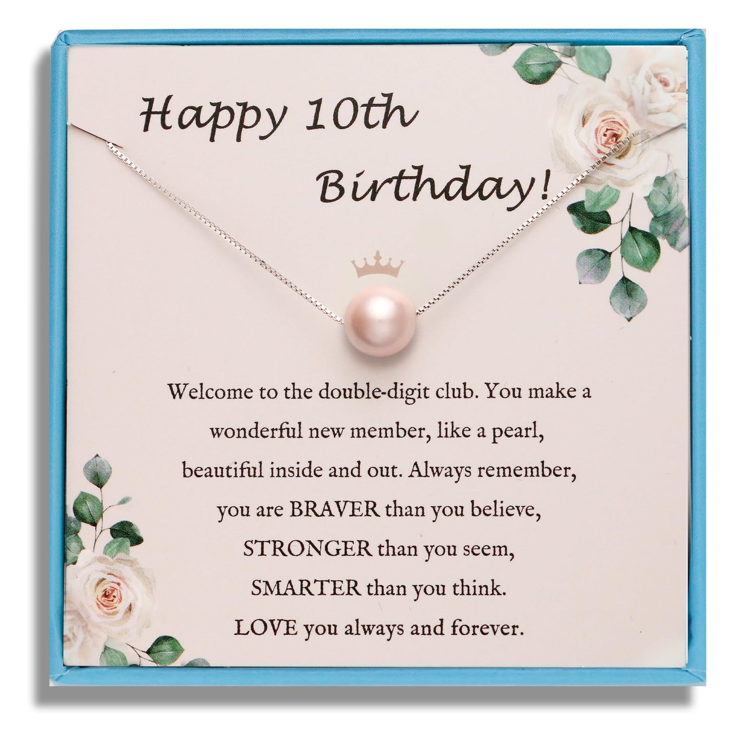 Sereney 10 Year Old Girl Birthday Gifts, Sterling Silver Pink Pearl Necklace as Gifts for 10 Year Old Girl, 10th Birthday Gifts for Girl Adjustable Length Double Digits Birthday Girl Trendy 2025