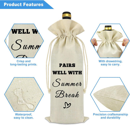 Teacher Wine Bags - Teacher's Day Gifts for Coworkers, Appreciation Gifts, Reusable Decorative Wine Bags for Parties