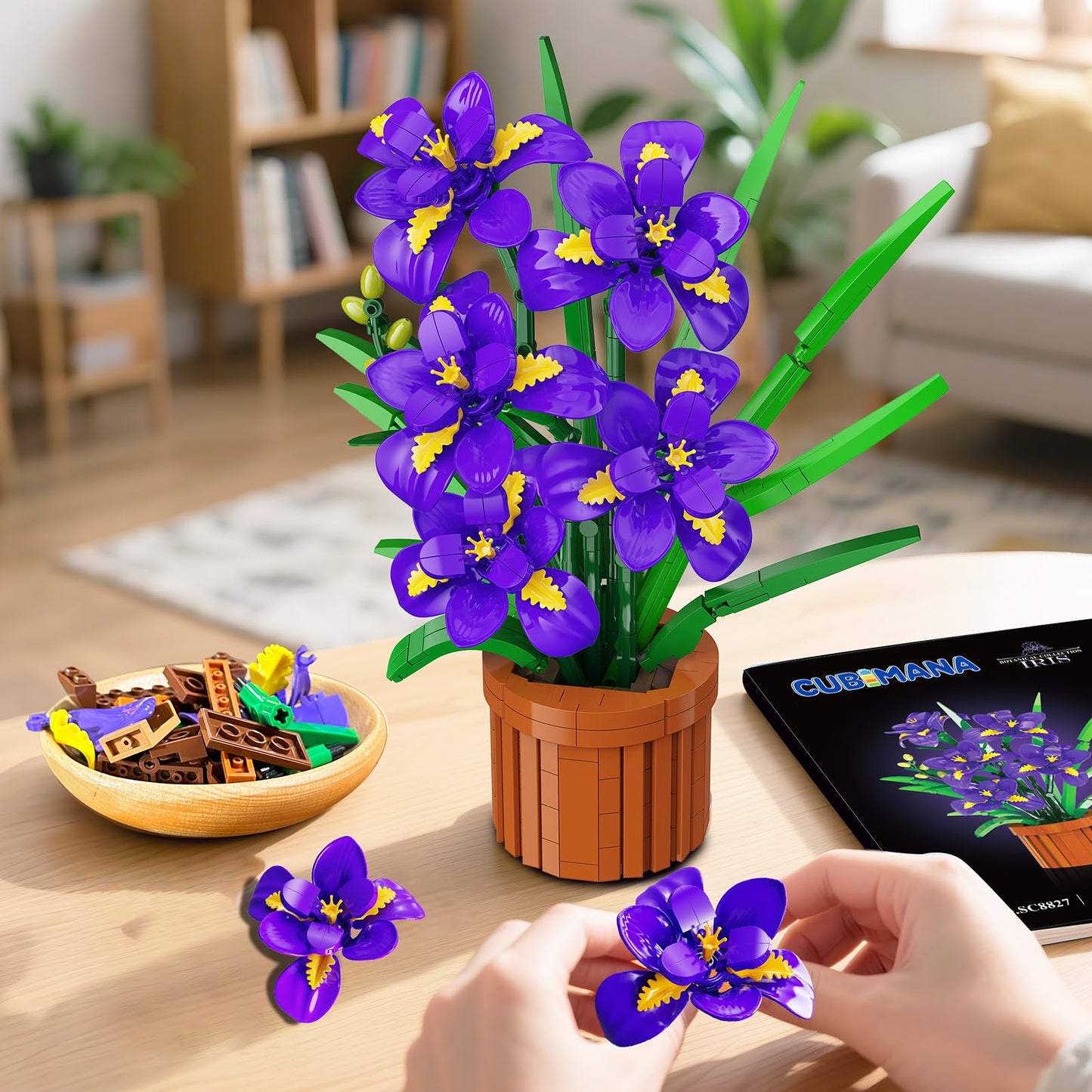 CUBIMANA Botanicals Iris Flowers Building Set for Adults - Artificial Plants & Flowers Decor for Home Office Bedroom or Desk, 808PCS Floar Birthday Christmas Housewarming Gift for Women & Men Ages 18+