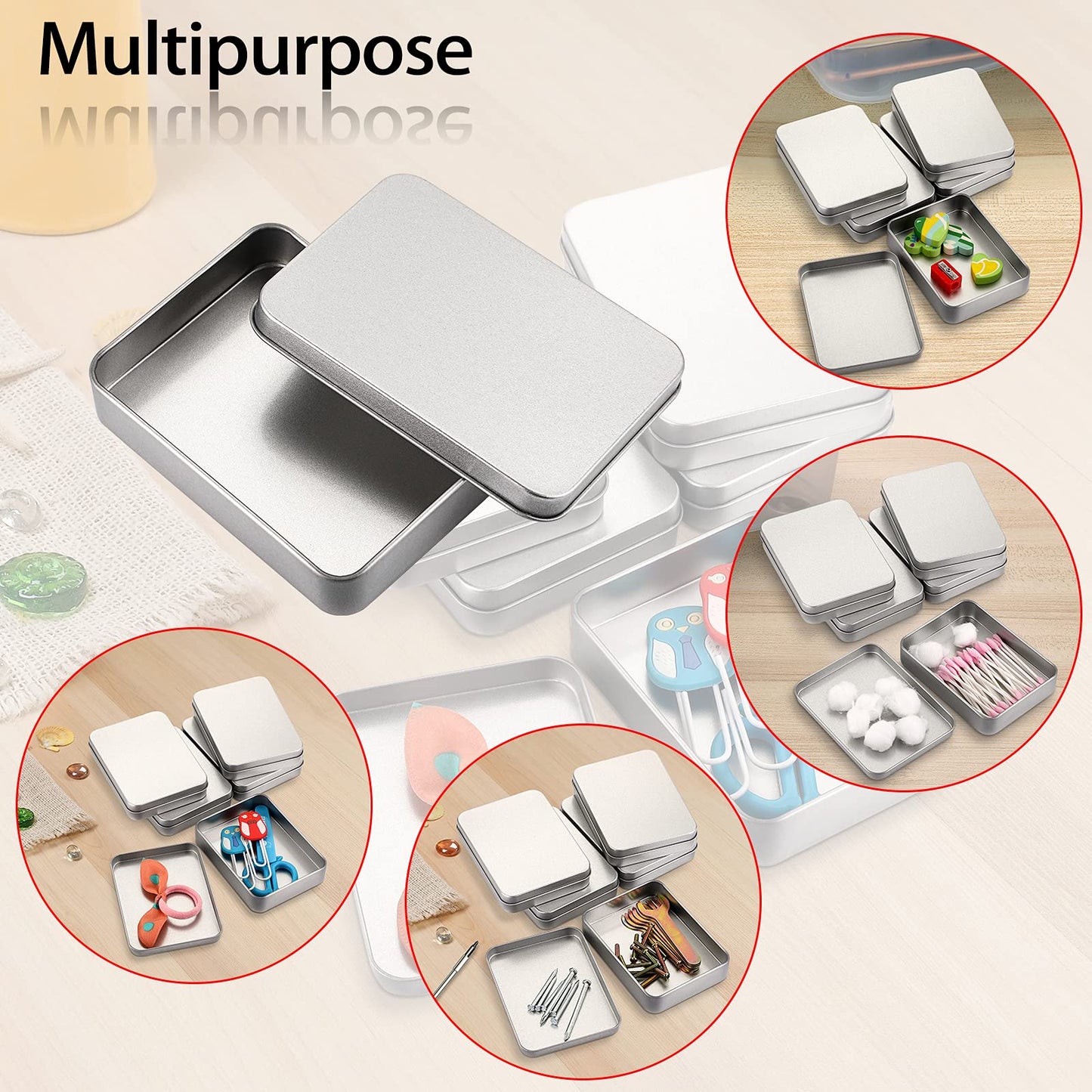 JUXYES Pack of 12 Rectangular Storage Tins Box With Lid, Metal Silver Empty Tins Box Containers Mini Storage Box Organizer For Candles Candies Gifts Balms, 4.5 x 3.14 x 1 Inch
