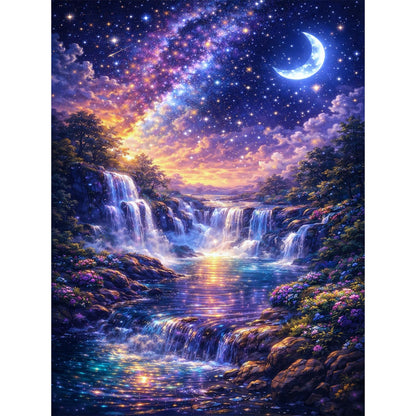 IOHEFY Diamond Painting Kits for Adults 12x16 Inch Starry Night Waterfall Galaxy Fantasy Full Drill Acrylic Rhinestone DIY Art Moon Mystical Landscape Women Beginner Wall Decor Birthday Gift