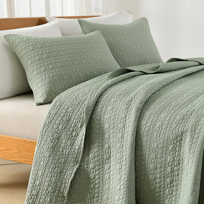 HORIMOTE HOME Quilt Set Queen Size Sage Green, Classic Geometric Spots Stitched Pattern, Pre-Washed Microfiber Chic Rustic Look, Ultra Soft Lightweight Quilted Bedspread for All Season, 3 Pieces