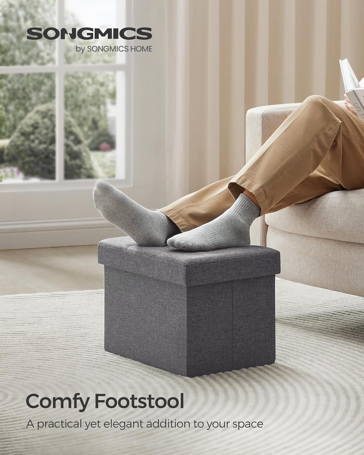 12.2 16.1 12.2 Inches, 286 lb ULSF102G01 SONGMICS Mazie Collection - Small Folding Storage Ottoman, Foot Rest Stool, x