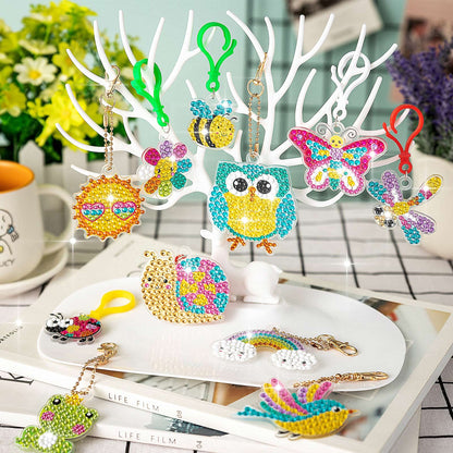 FFNIU Diamond Art for Kids, 15 Pack Diamond Art Painting Keychains, DIY Gem 5D Painting Arts and Crafts for Boys Girls Ages 6-8-12 (Garden Animals)