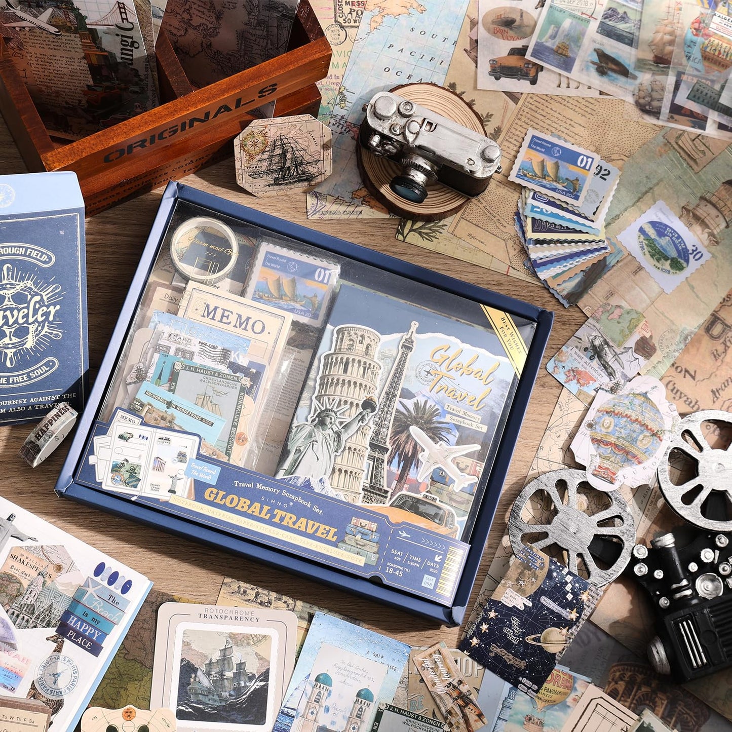 emmoolife Scrapbooking Supplies Kit, Daily Life World Travel Scrapbook Kit for Bullet Junk Journal, Stationery, A6 Grid Notebook, DIY Journaling Supplies, Birthday Craft Gift Teen Women
