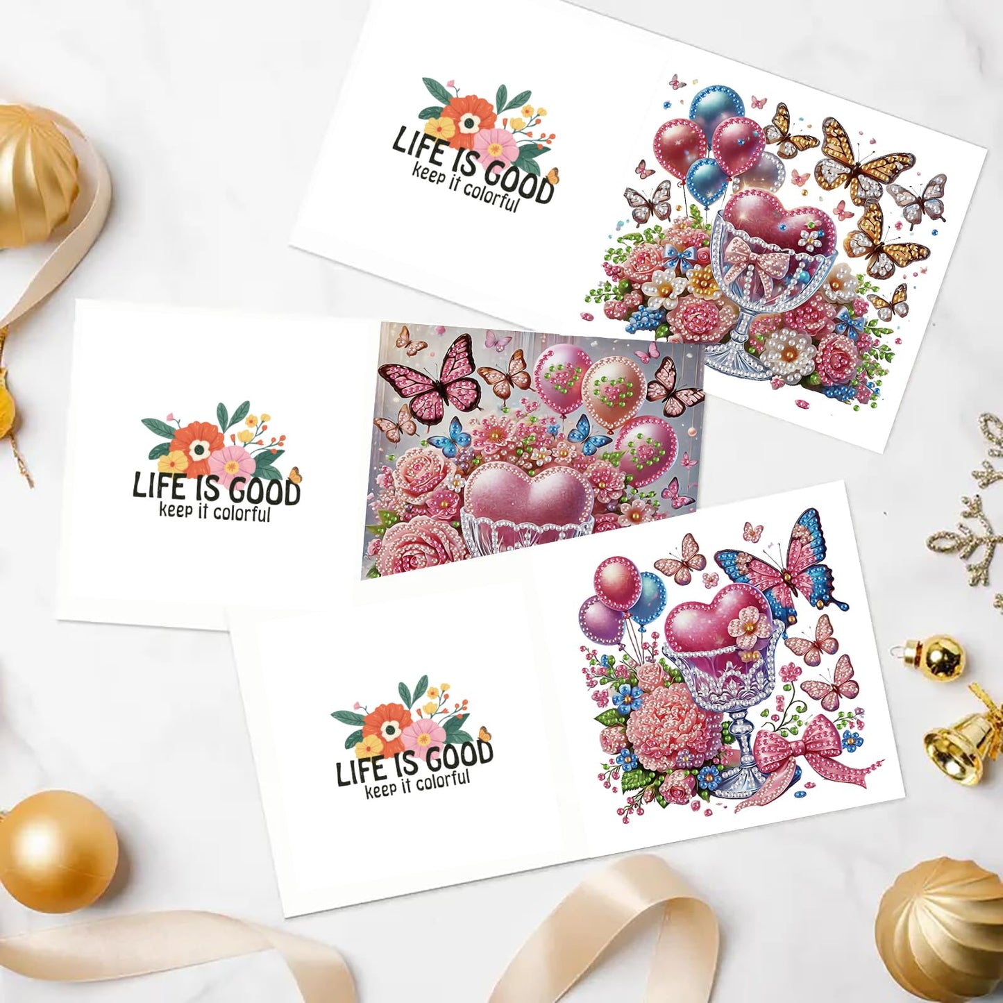 MaiYiYi 6 Pack DIY Love Rose Diamond Art Birthday Greeting Cards Love Diamond Art Cards with Envelopes Butterfly Diamond Art Valentines Greeting Cards for Family Friends Holiday Birthday