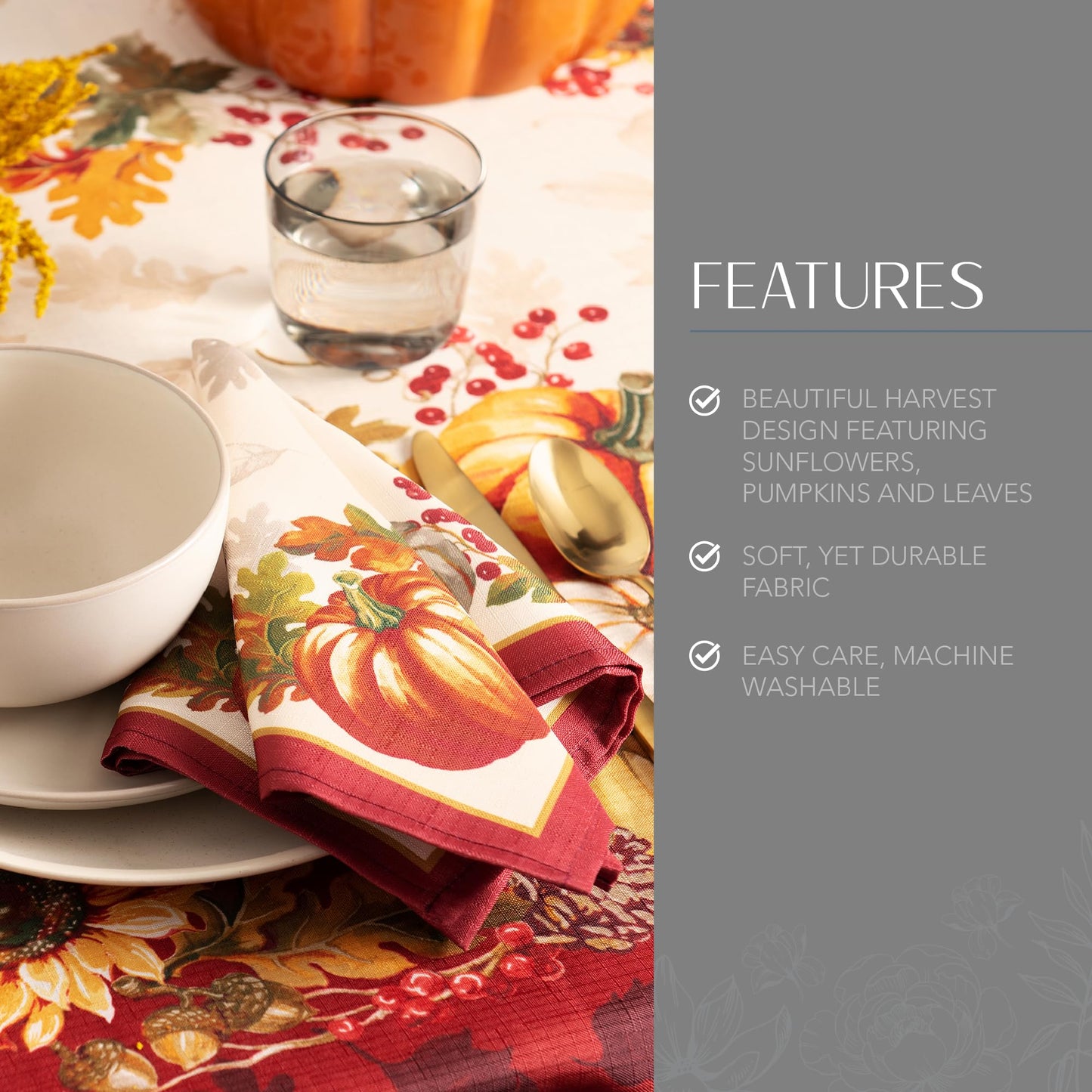 Elrene Home Fashions Swaying Leaves Bordered Fall Tablecloth, Polyester, Multi, 52" x 52" (Tablecloth)