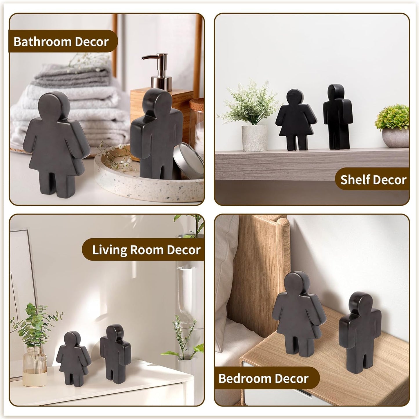 Defined Deco Ceramics Figures Decorative Objects, Funny Bathroom Decor for Shelves, Cute Modern Black Bookshelf Decor