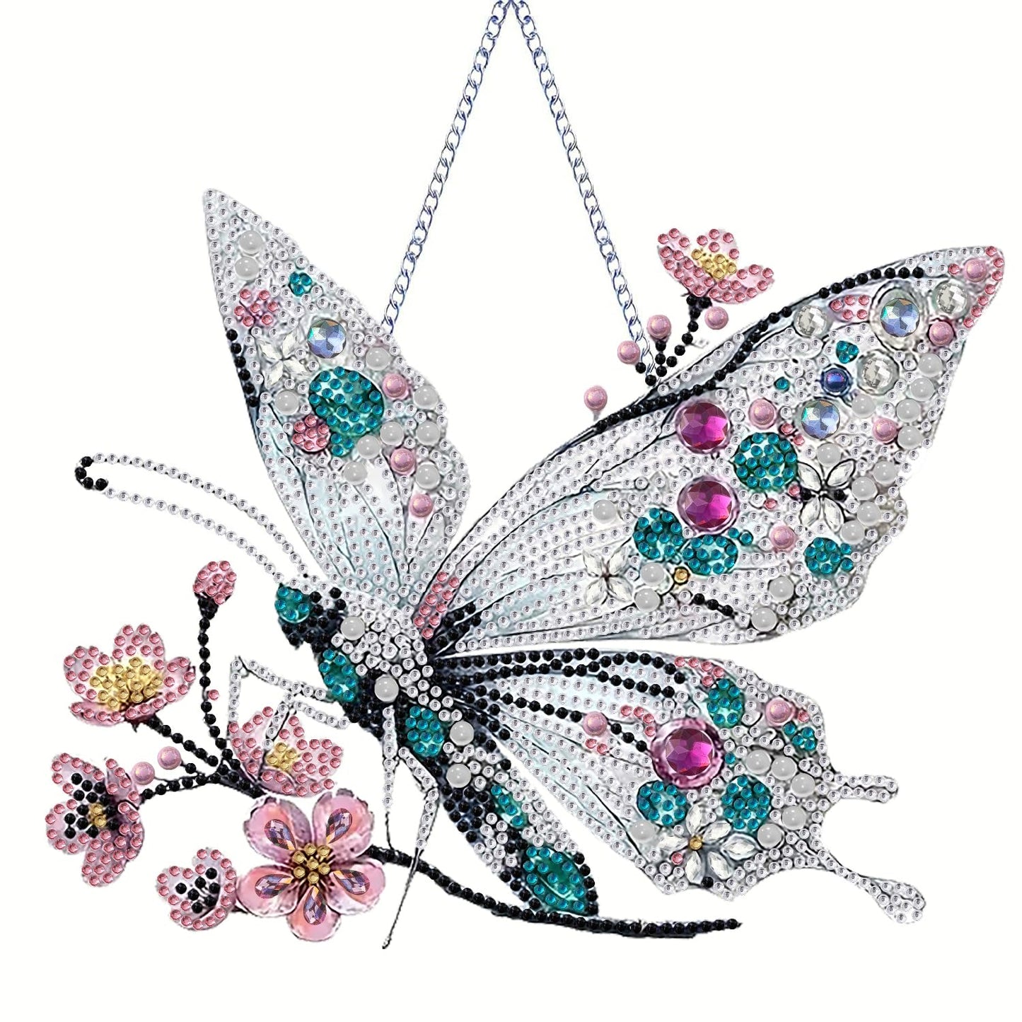 STGLCR Hanging Diamond Art Kits for Adults Pendant Butterfly, Special Shaped Crystal DIY Diamond Painting Kit, Acrylic Board Flower Pendants Double Sided, Home Decor 9.64 Inch