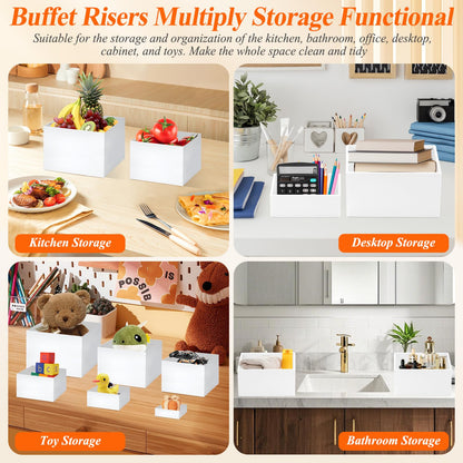 10 Pcs White Acrylic Buffet Risers with Mini Sign and Marker, Food Display Stands for Buffet Table Party Catering Dessert Jewelry Collectibles, Acrylic Cube Nesting Boxes with Hollow Bottoms 8 Sizes (10" 9" 8" 7" 6" 5" 4" 4" 3" 3")