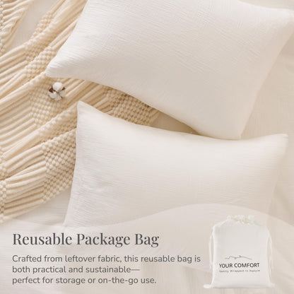 RENEWROOTS Off White Duvet Cover Queen Size, 100% Sandwashed Cotton Soft Queen Duvet Cover Set 3 Pieces with Zipper Clousre & Corner Buttons (Off White, Queen 90 x 90)