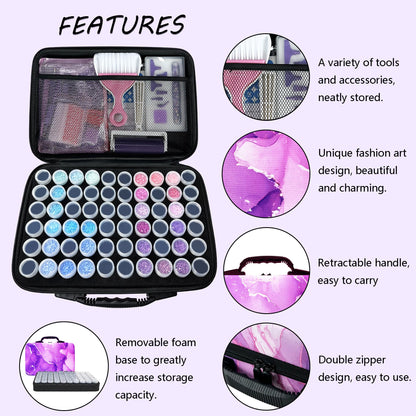 Muzagroo Art Diamond Painting Storage Containers, Diamond Art Storage Case with Accessories and Tools, Portable Shockproof 60 Slots Organizer Case for Diamond Painting Kits M (Purple)