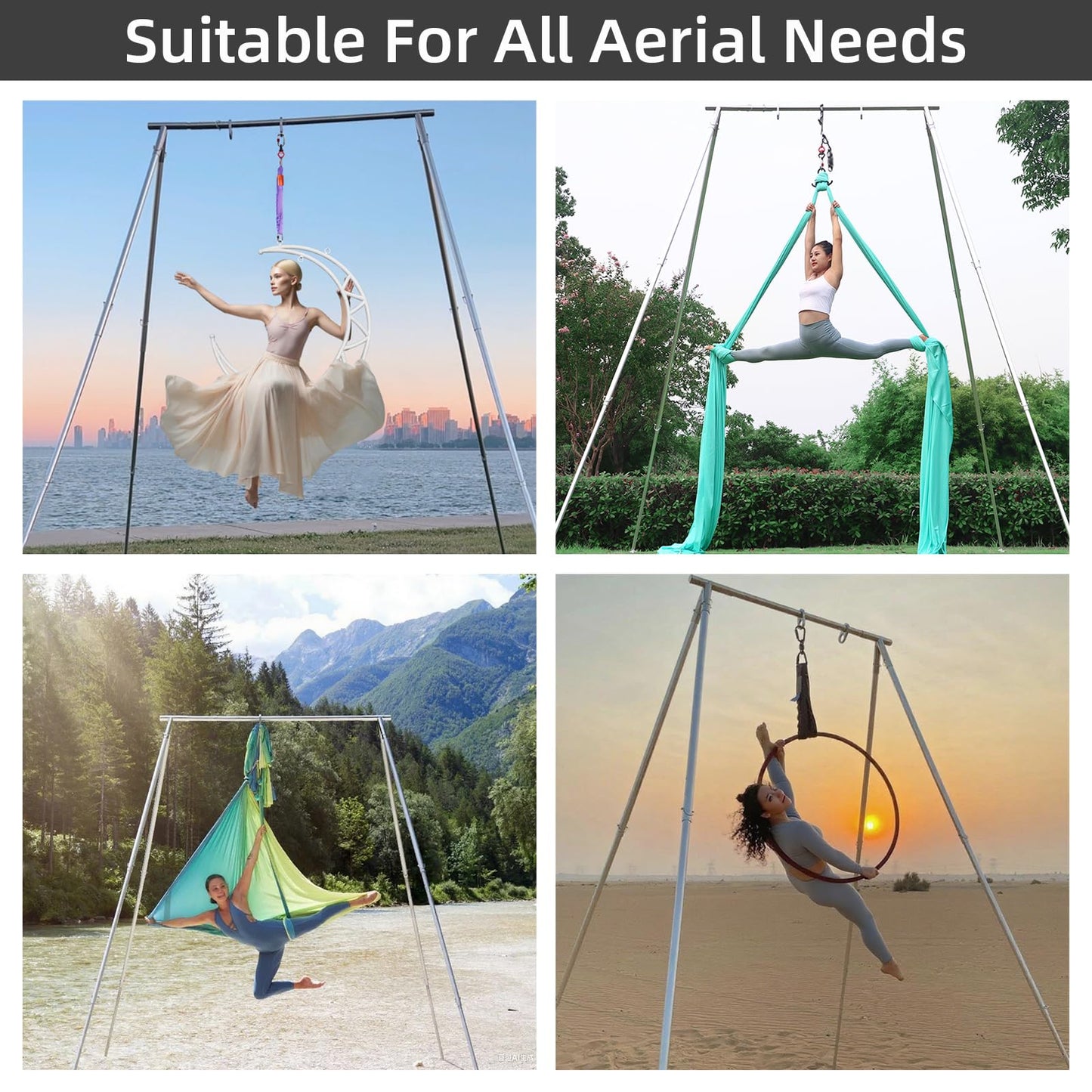 PRIOR FITNESS Aerial A-Frame Rig - 730kg/1610 lbs Capacity Yoga Stand for Hammocks/Silks/Hoops, Portable Adjustable 5-11ft (10 Heights), CE & SGS Certified, Easy Install