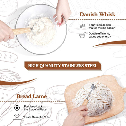 2 36oz Sourdough Starter Kit with Proofing Baskets, Sourdough Starter Jar, Bread Lame, Dough Scraper, Dough Whisk