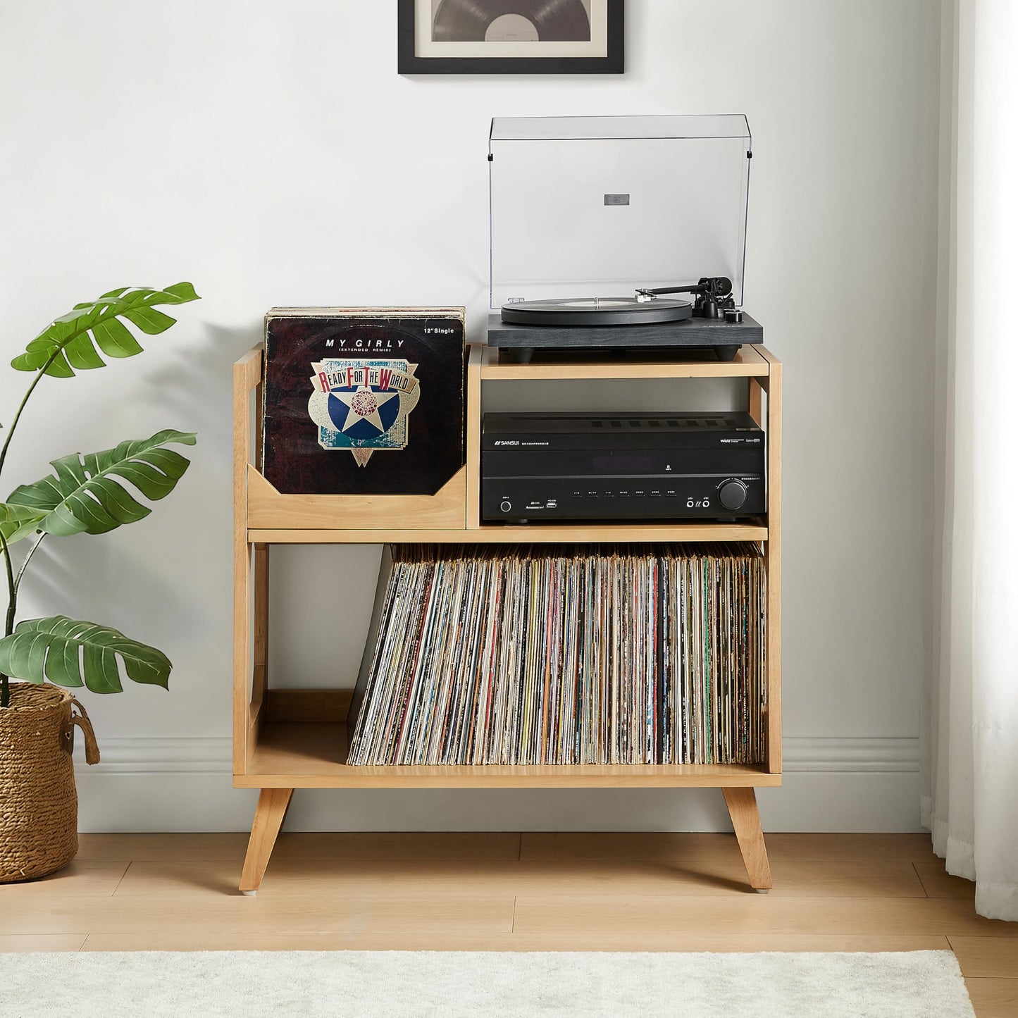 Crosley Furniture Asheville Mid-Century Modern Record Player Stand, Storage for Vinyl Records, Media Console, Natural
