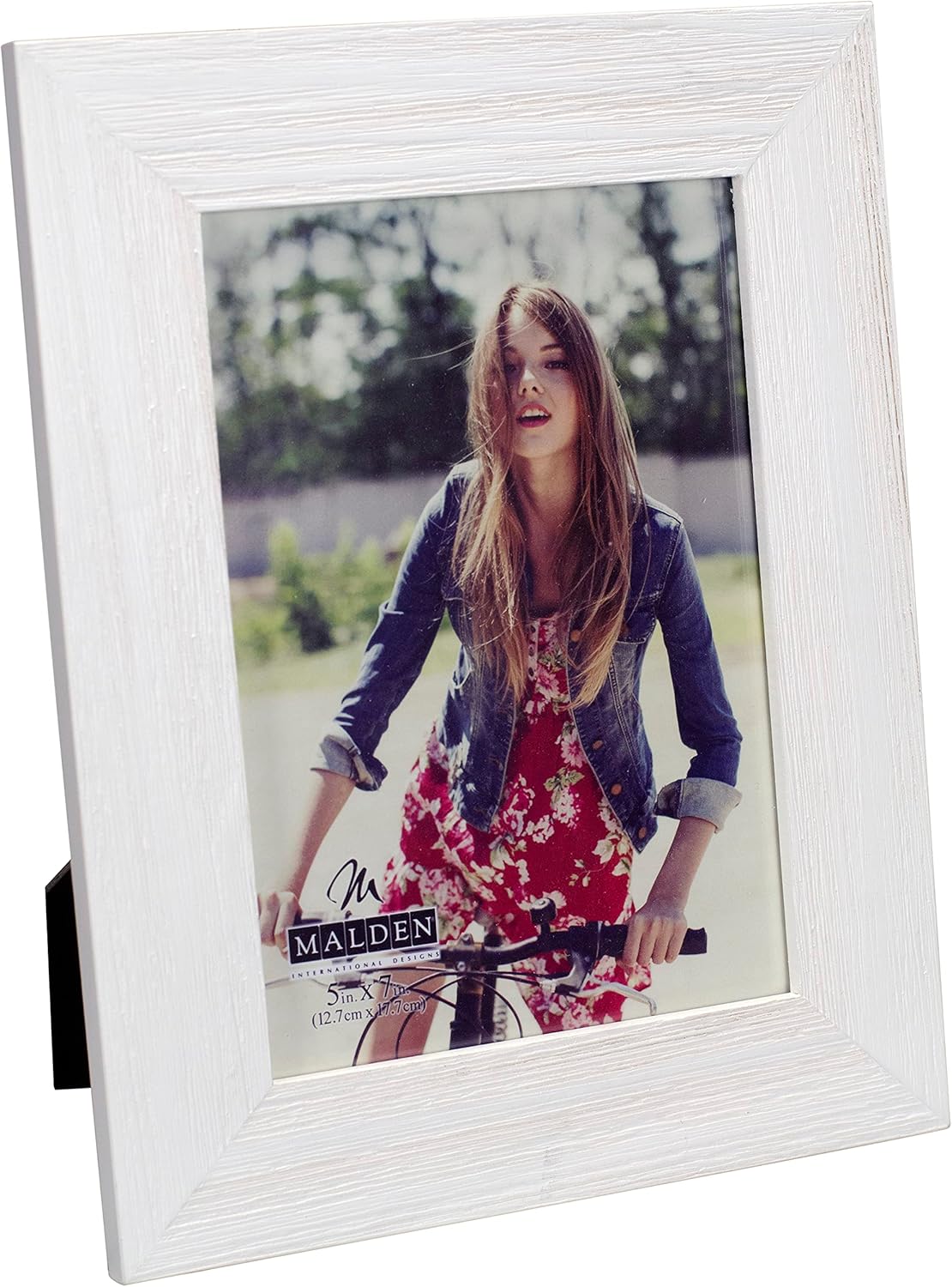 Malden International Designs Rustic Fashion Wide Linear Wooden Picture Frame, White Wash, 5x7