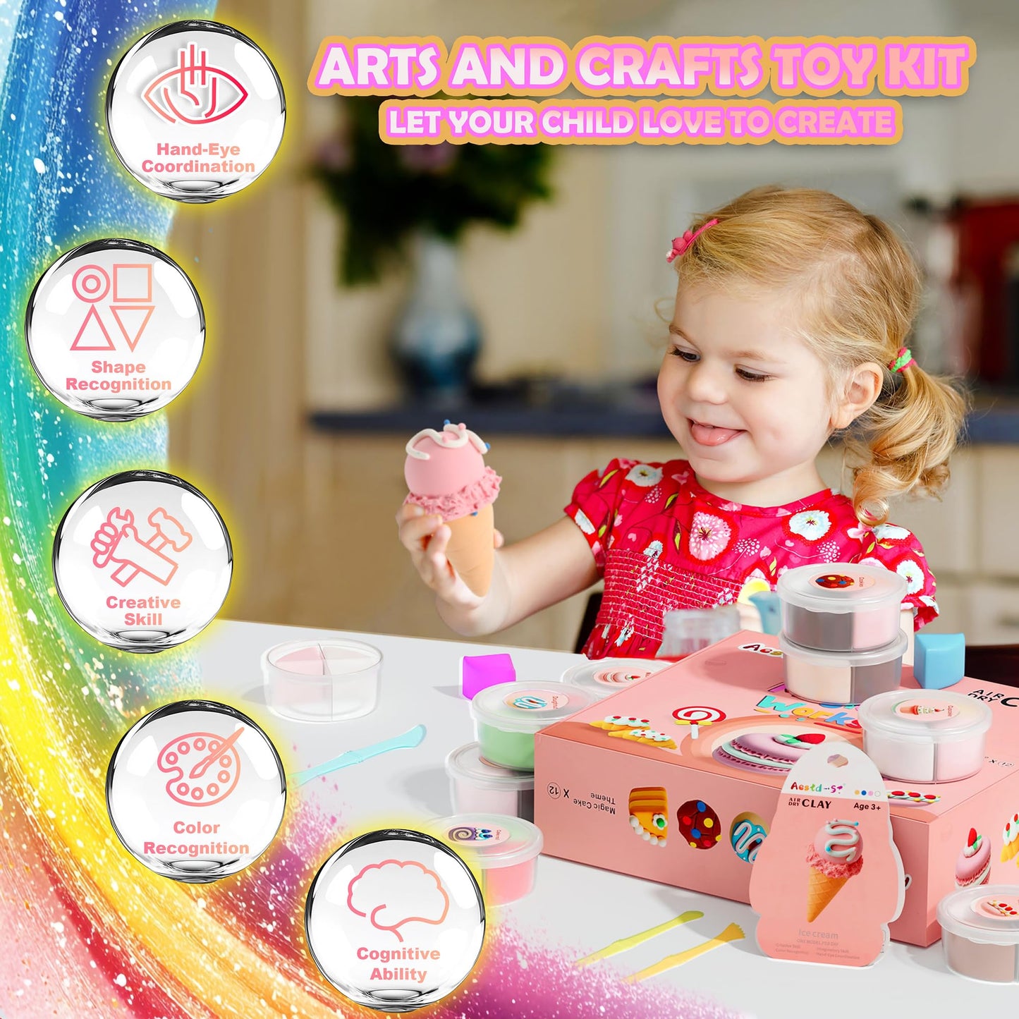 Air Dry Clay Kit - Cake Themed, Modeling Clay for Kids, Dessert DIY Model Magic Clay with Tools and Tutorials, 12 Boxes Molding Clay, Ultra Light, Soft & Non-Sticky, Arts and Crafts Gifts for Kids