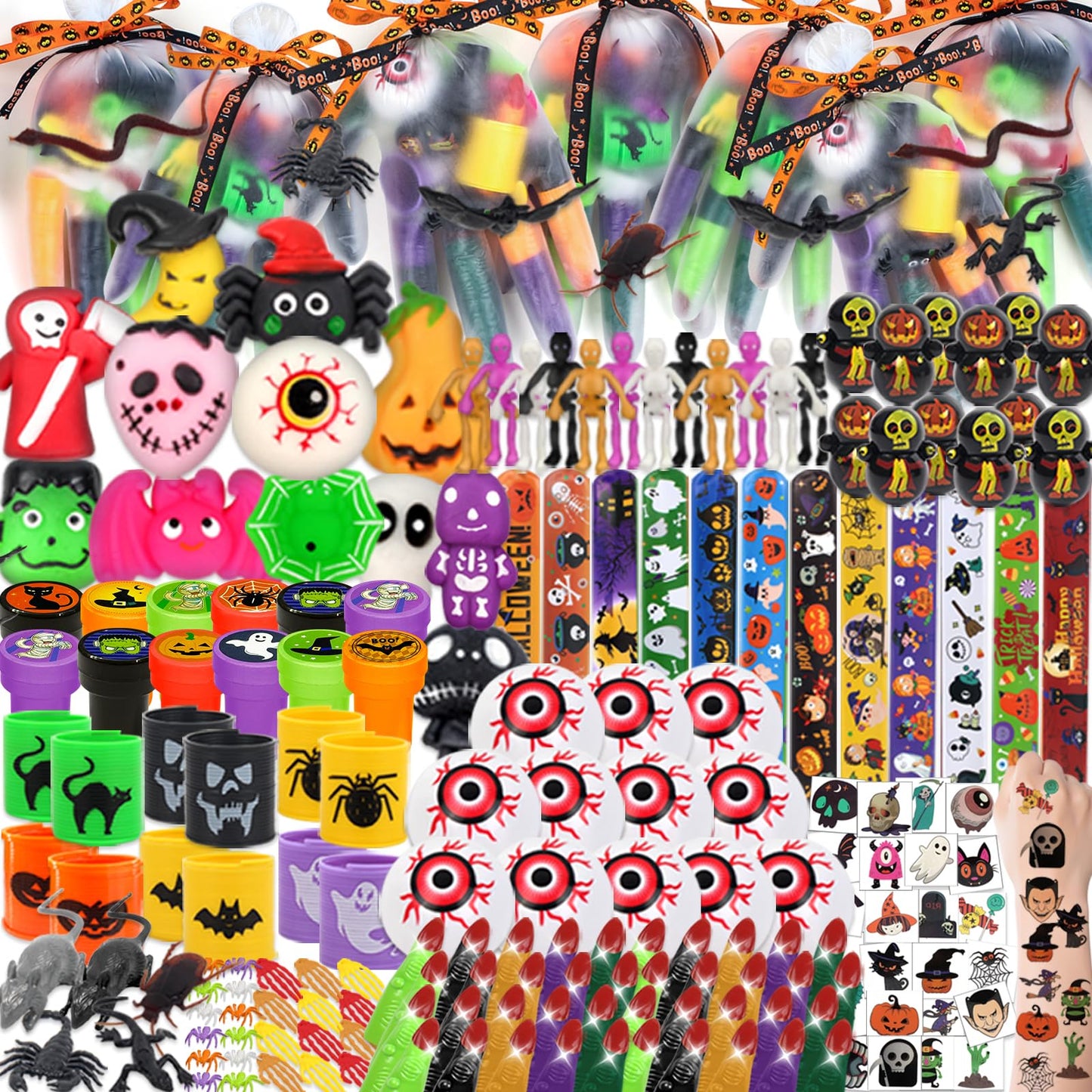 WESAYEE 338 PCS Halloween Party Favors for Kids - 24 Pack Halloween Goodie Bags Stuffer With Glove Treat Bags Fillers, Small Gifts Bulk Toys for Kids Classroom Favors, Party Carnival Prizes