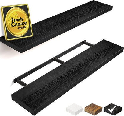 BAYKA Floating Wall Shelves - Set of 3 (15.7 Inches) & Set of 2 (36 Inches) - Sleek Black Design