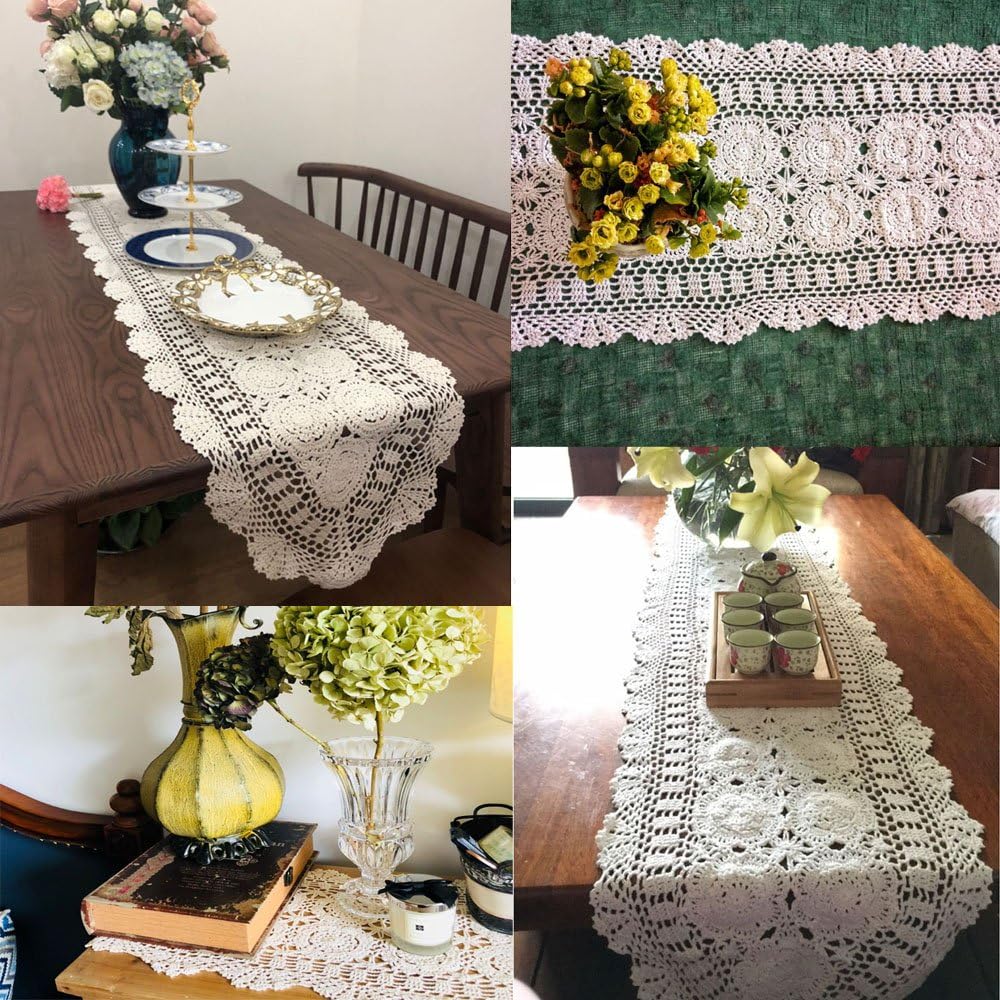 14x36 inch KEPSWET Cotton Handmade Crochet Lace Oval Table Runner Christmas Dresser Console Coffee Table TV Stand Decor