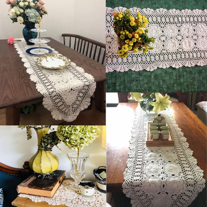 14x36 inch KEPSWET Cotton Handmade Crochet Lace Oval Table Runner Dresser Console Coffee Table TV Stand Decor White